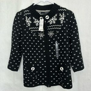 Dc women’s large black and white full zip cardigan sweater 125